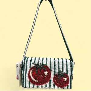 Tomato Striped Hand Beaded Shoulder Bag